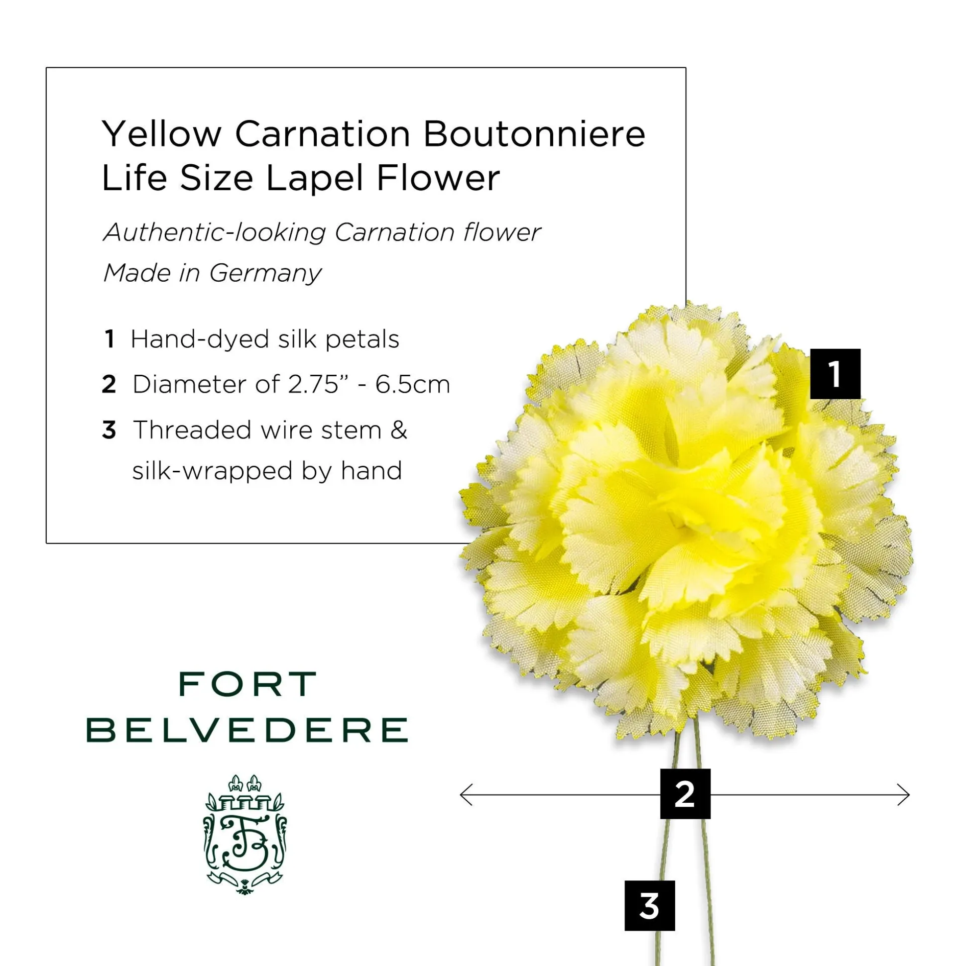 Mini Bright Yellow Carnation Silk Boutonnière Flower