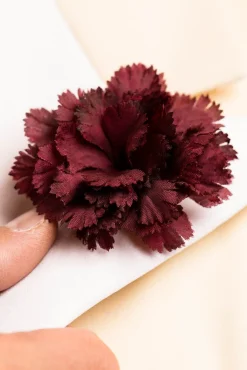 Mini Burgundy Carnation Silk Boutonnière Flower