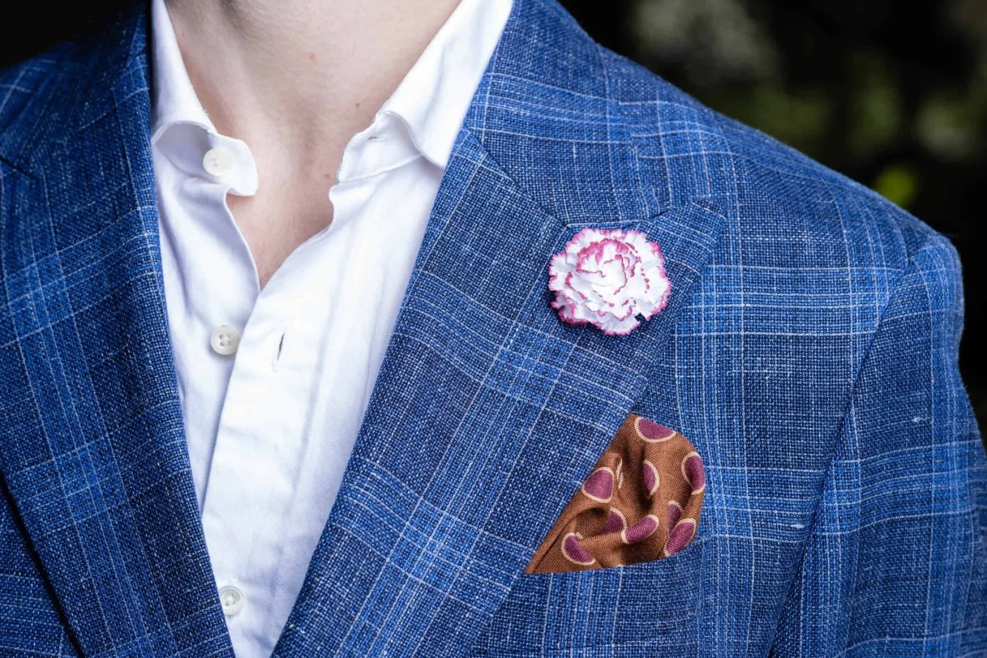 Mini Magenta-Edged White Carnation Boutonnière