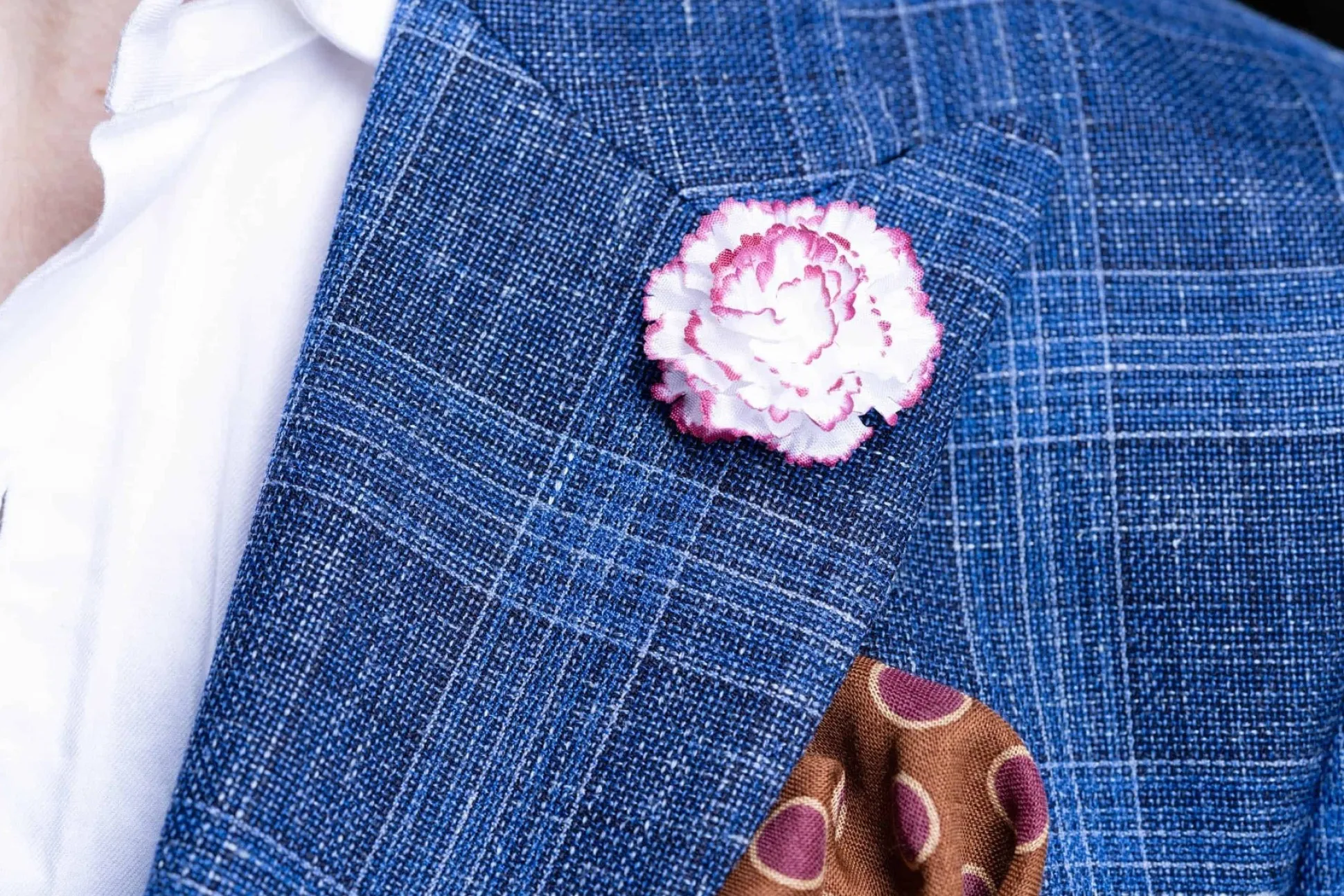 Mini Magenta-Edged White Carnation Boutonnière