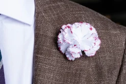 Mini Magenta-Edged White Carnation Boutonnière