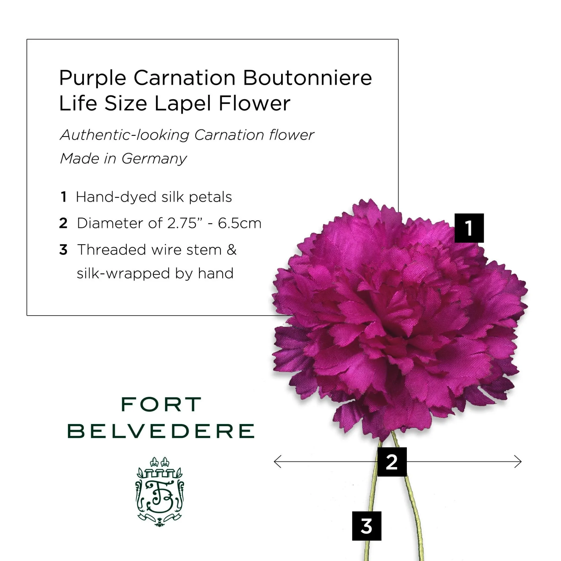 Mini Purple Carnation Silk Boutonnière Flower