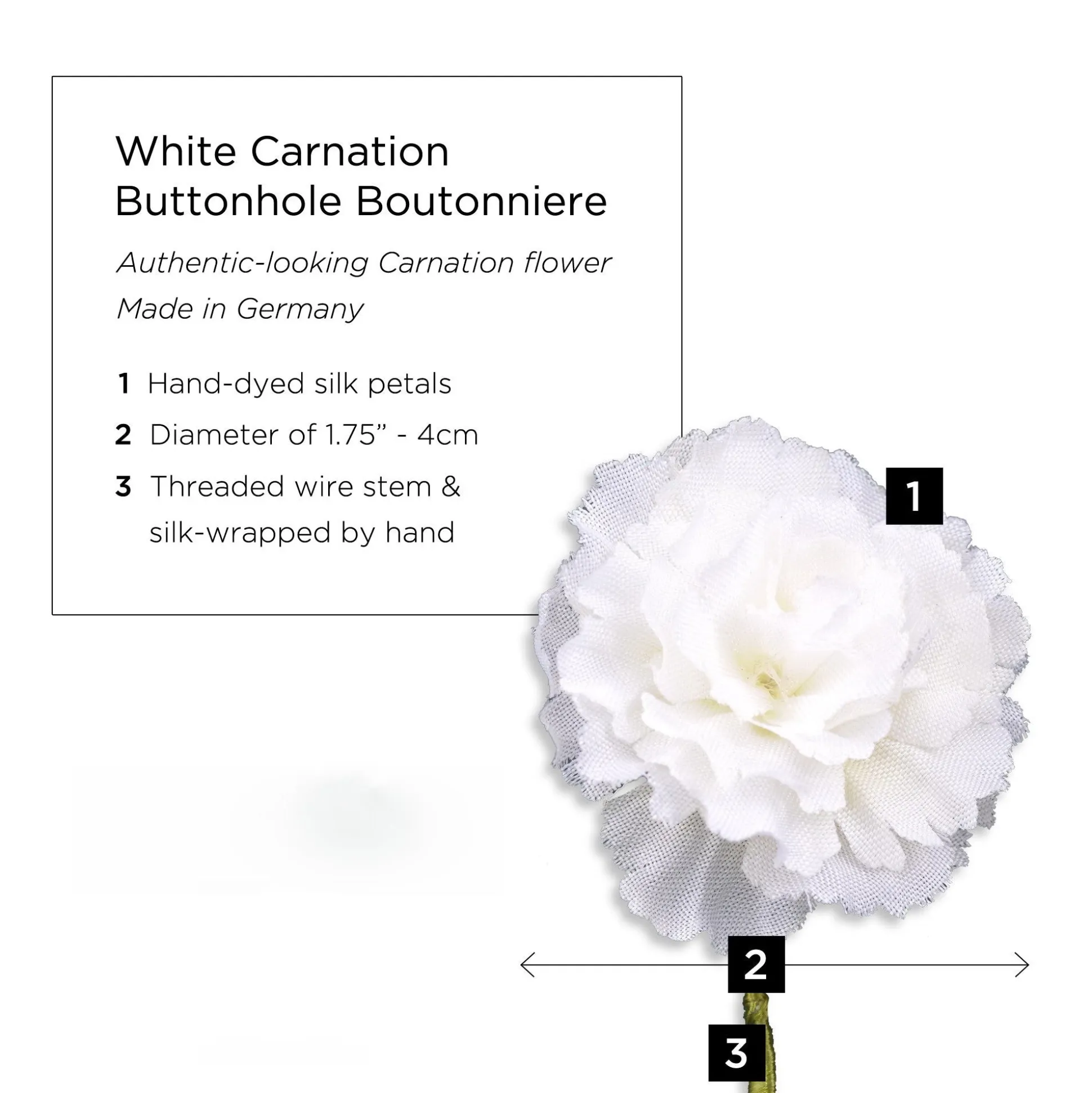 Mini White Carnation Silk Boutonnière Flower