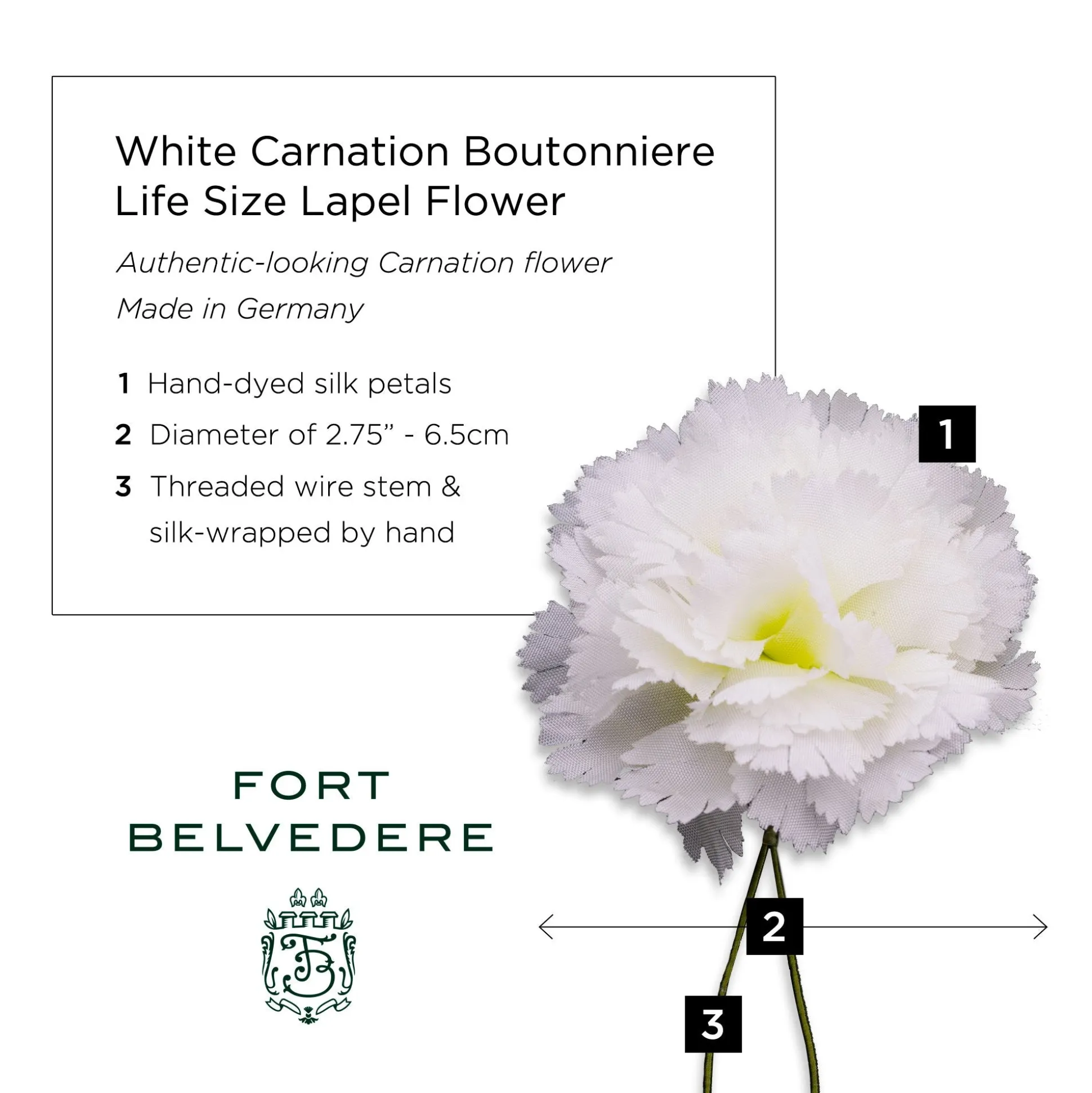 Mini White Carnation Silk Boutonnière Flower