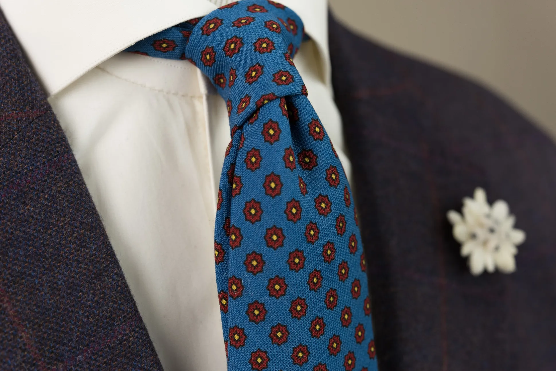 Mohair Blue Geometric Wool Challis Tie
