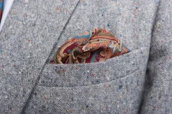 Mohair Blue Medallion Silk Wool Pocket Square