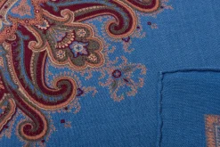 Mohair Blue Medallion Silk Wool Pocket Square