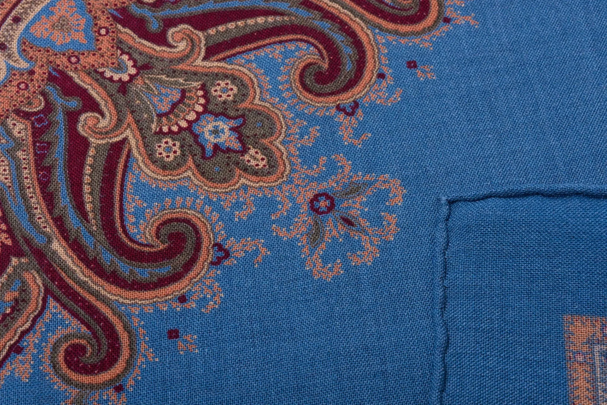 Mohair Blue Medallion Silk Wool Pocket Square