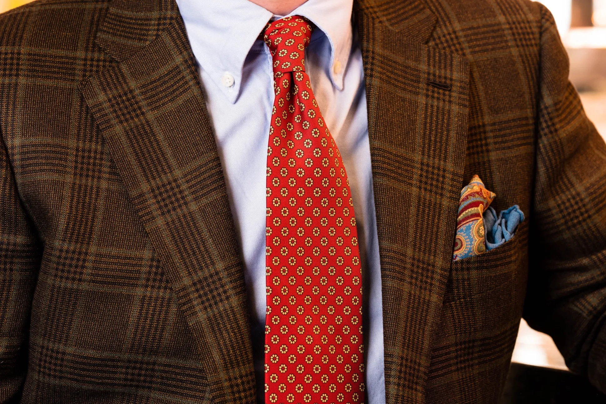 Mohair Blue Medallion Silk Wool Pocket Square