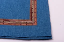 Mohair Blue Medallion Silk Wool Pocket Square