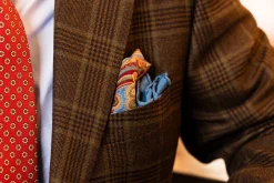 Mohair Blue Medallion Silk Wool Pocket Square