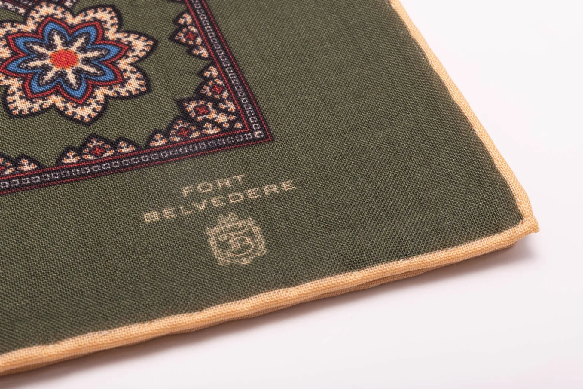 Moss Green Geometric Medallion Silk Wool Pocket Square