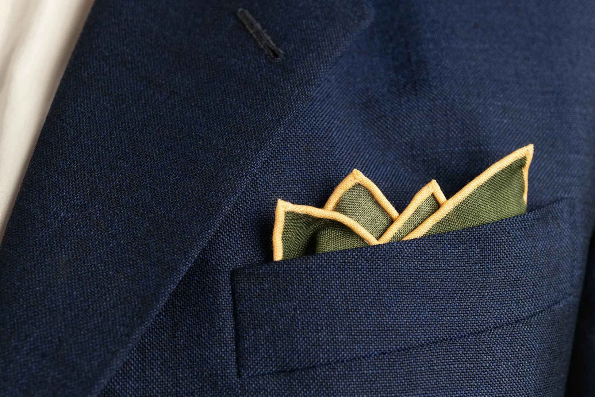 Moss Green Geometric Medallion Silk Wool Pocket Square