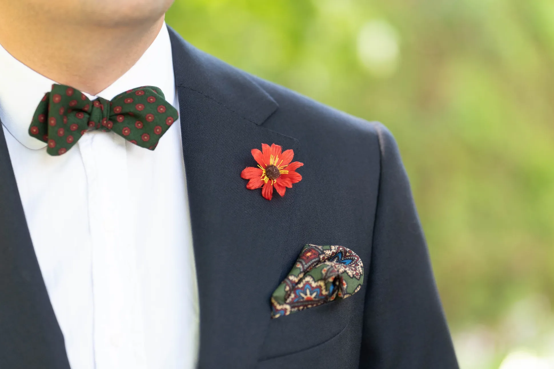 Moss Green Geometric Medallion Silk Wool Pocket Square