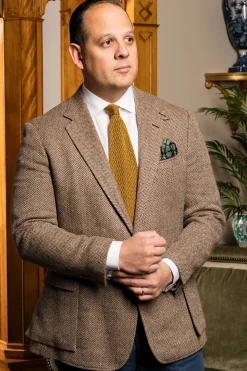Mustard Brown Yellow Zigzag Silk Knit Tie