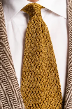 Mustard Brown Yellow Zigzag Silk Knit Tie