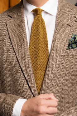 Mustard Brown Yellow Zigzag Silk Knit Tie