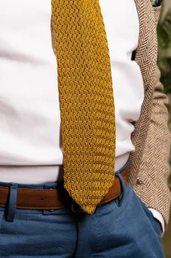Mustard Brown Yellow Zigzag Silk Knit Tie