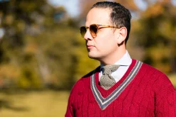 Navy & Beige Houndstooth Silk Bourette Tie