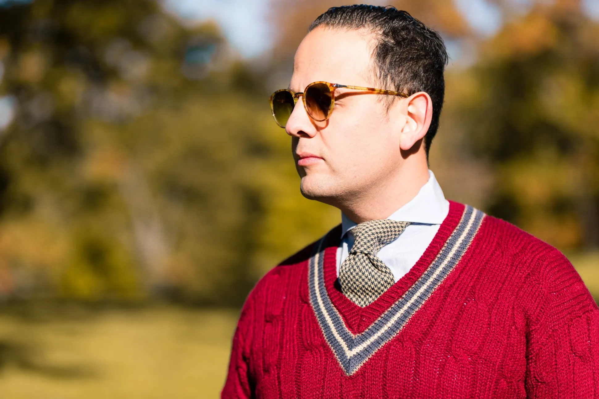 Navy & Beige Houndstooth Silk Bourette Tie