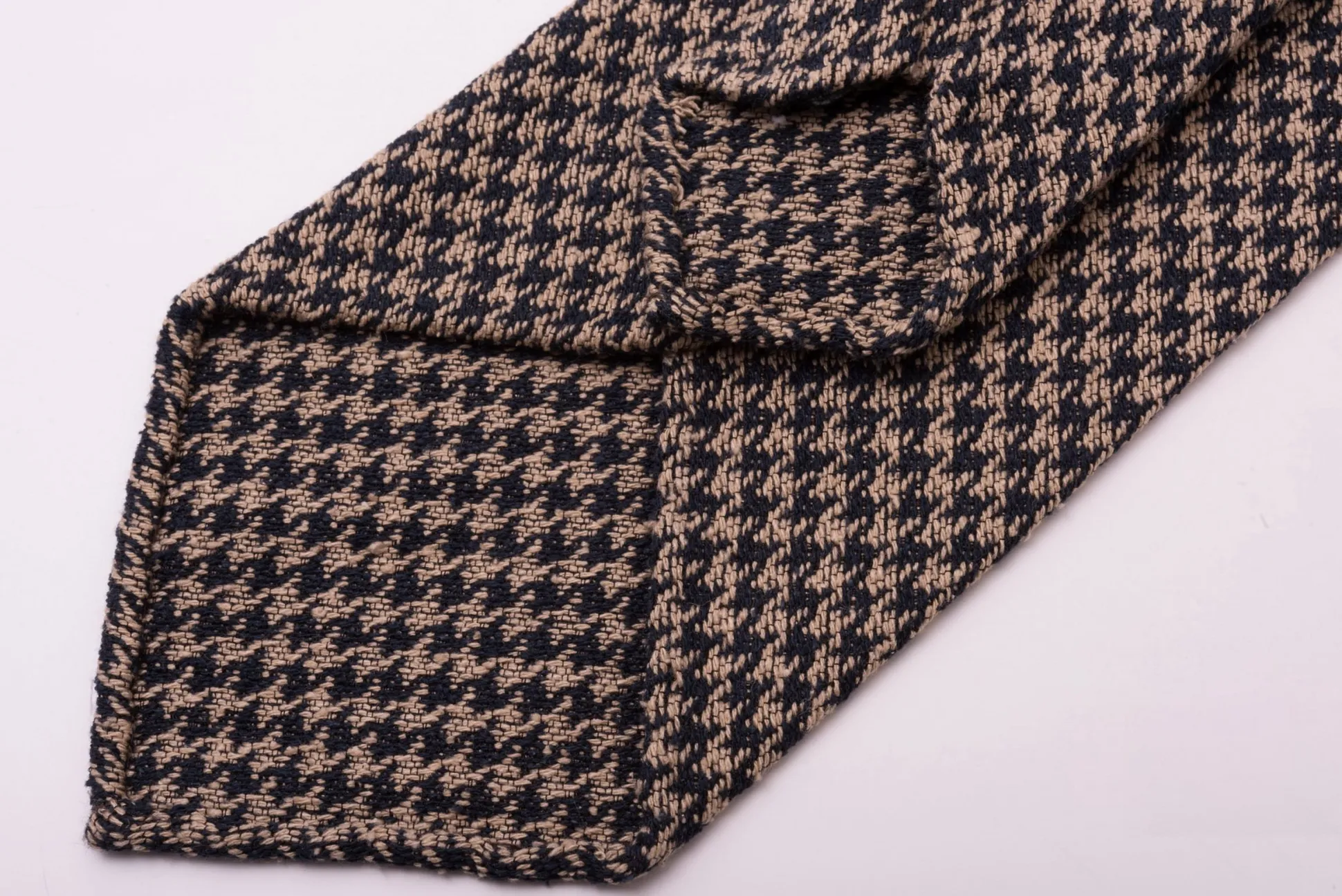 Navy & Beige Houndstooth Silk Bourette Tie