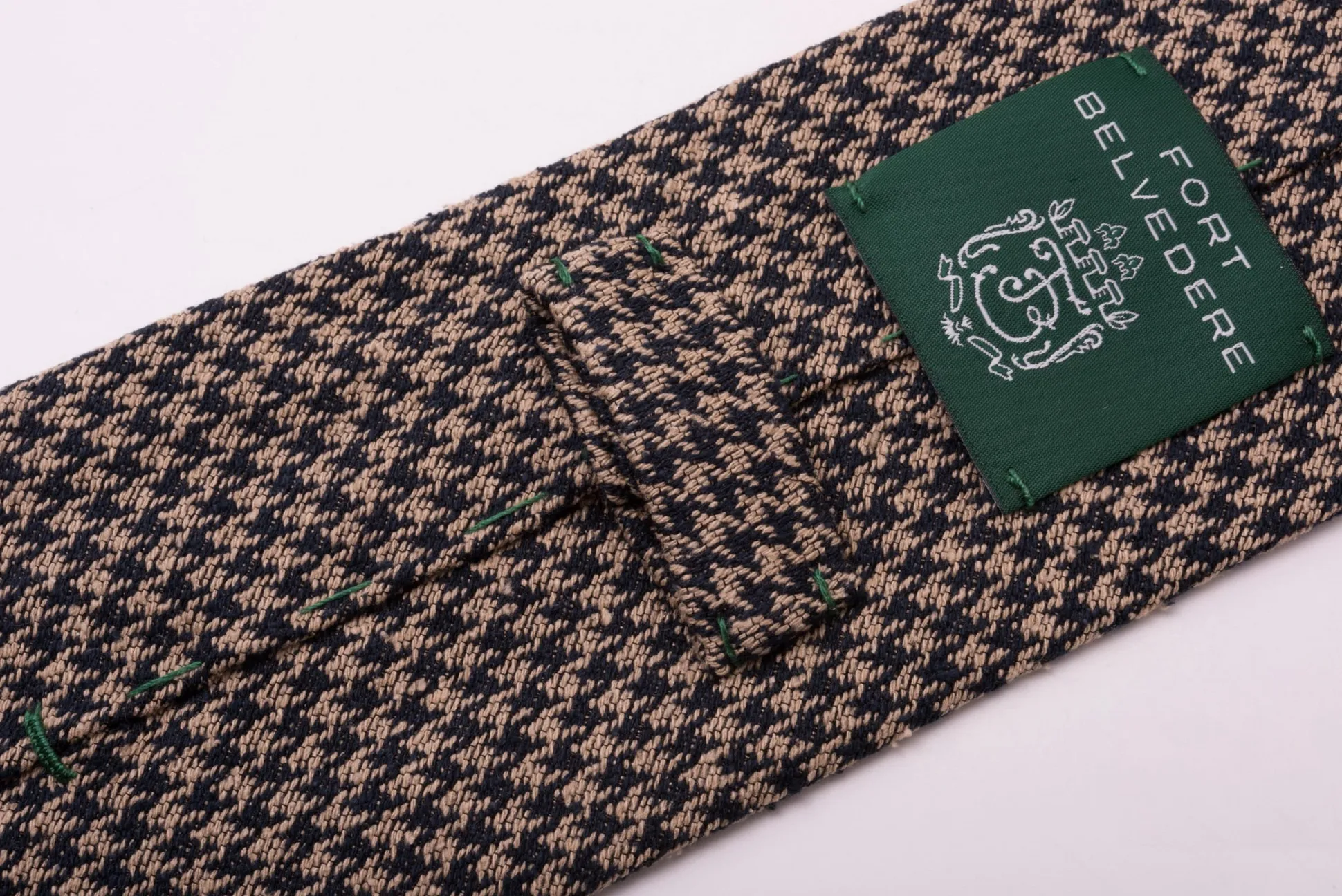 Navy & Beige Houndstooth Silk Bourette Tie