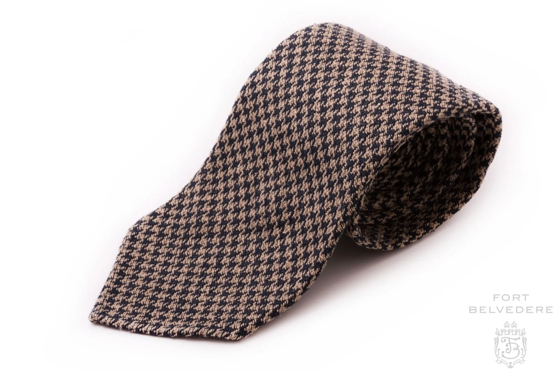 Navy & Beige Houndstooth Silk Bourette Tie