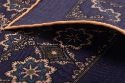 Navy Blue Geometric Medallion Silk Wool Pocket Square
