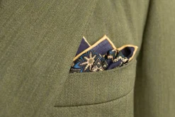 Navy Blue Geometric Medallion Silk Wool Pocket Square