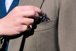Navy Blue Geometric Medallion Silk Wool Pocket Square