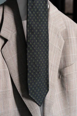 Navy Blue Geometric Wool Challis Tie