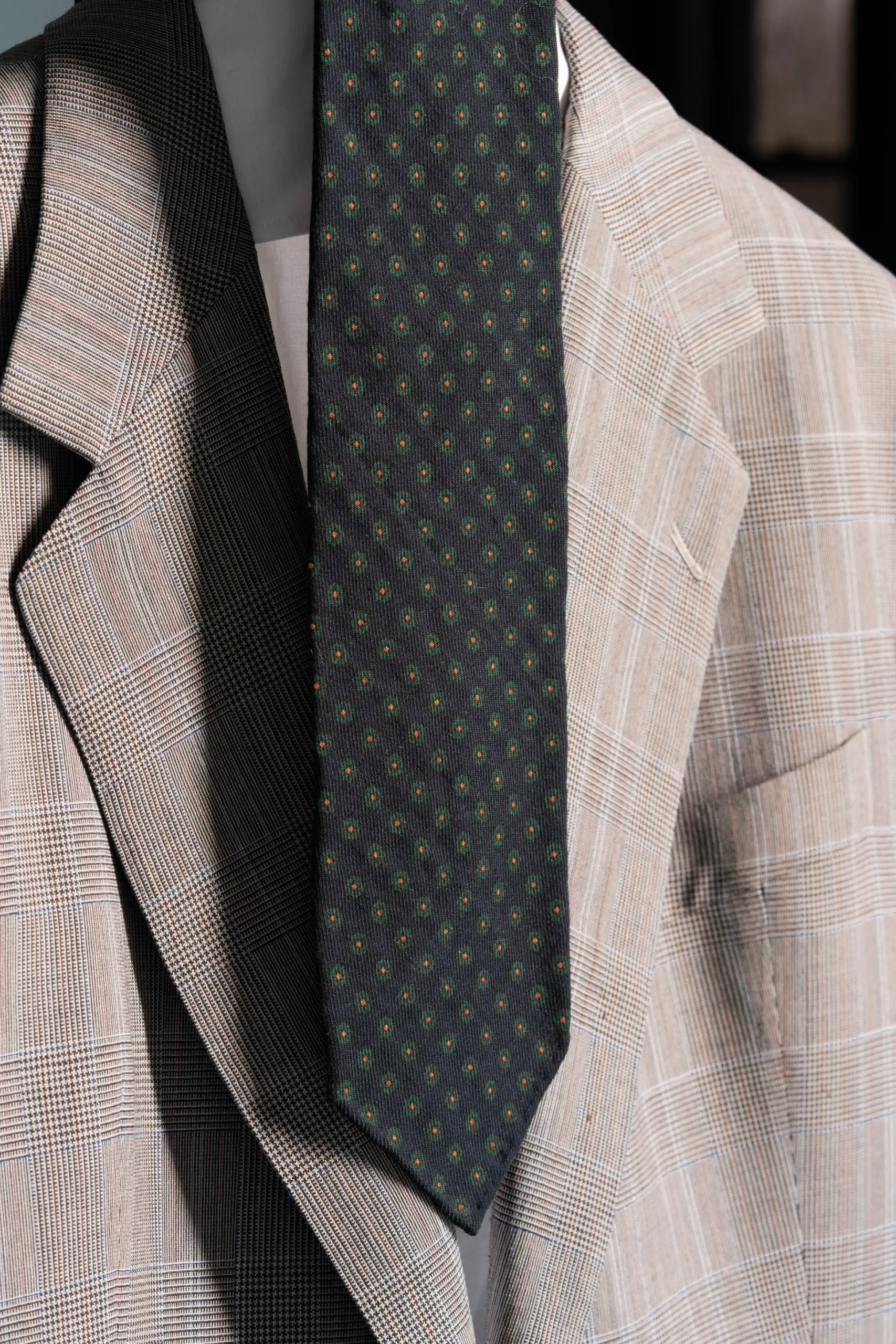 Navy Blue Geometric Wool Challis Tie