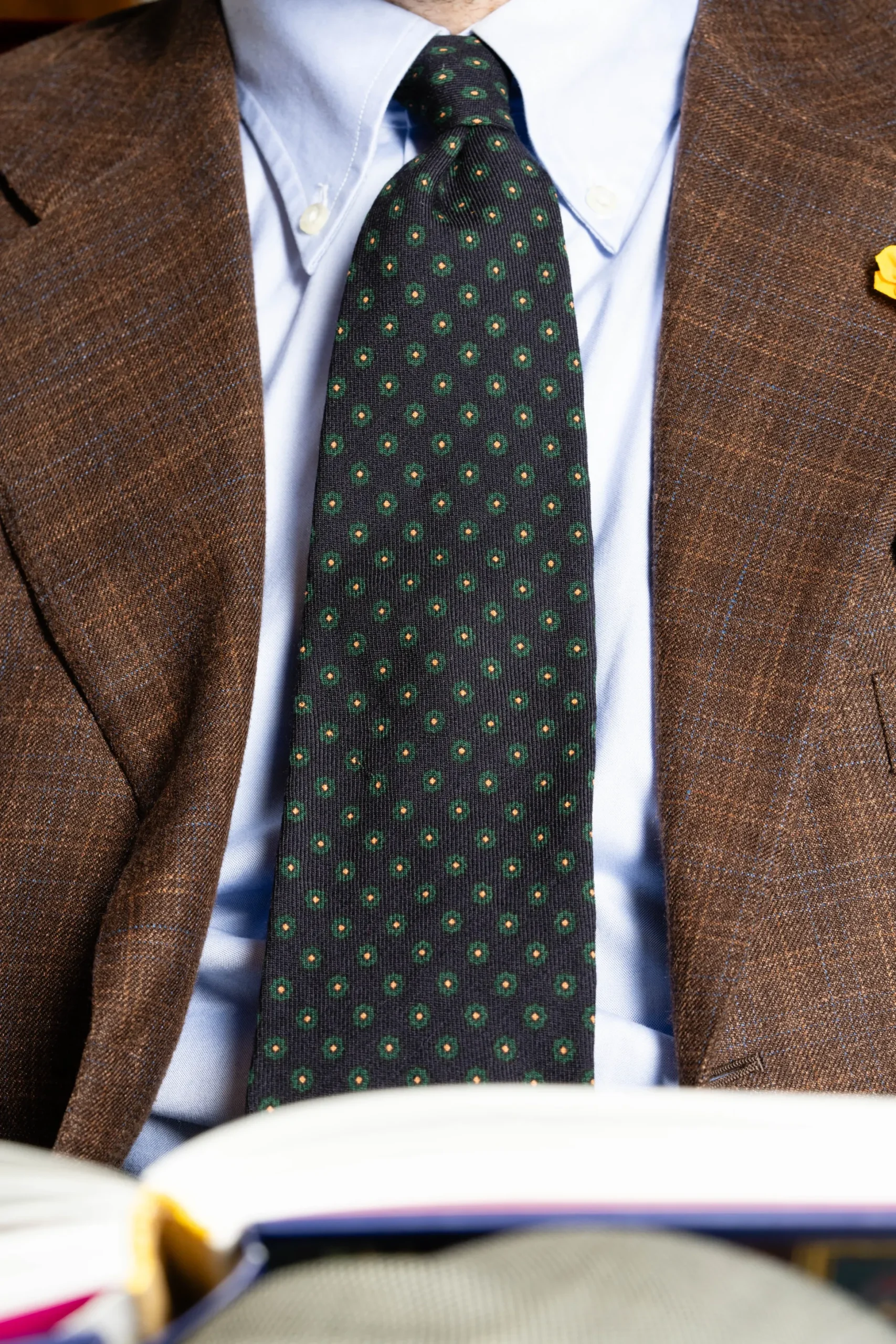 Navy Blue Geometric Wool Challis Tie