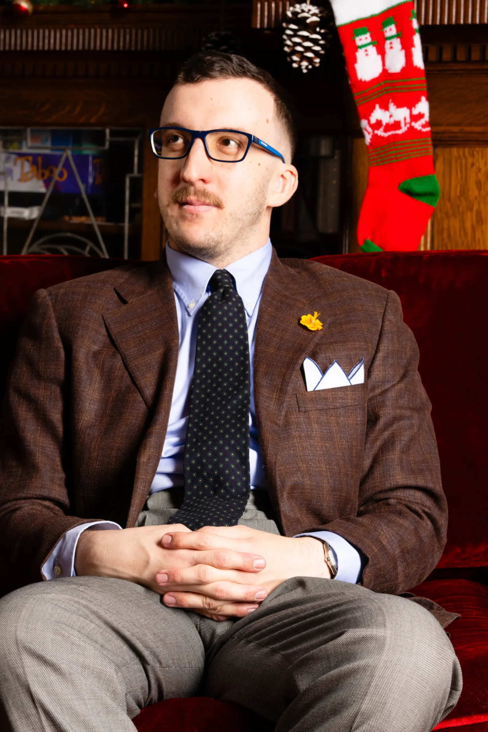 Navy Blue Geometric Wool Challis Tie