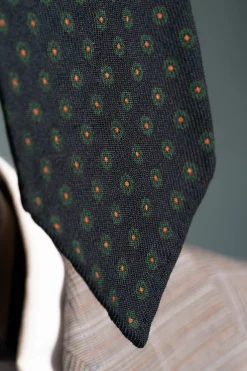 Navy Blue Geometric Wool Challis Tie