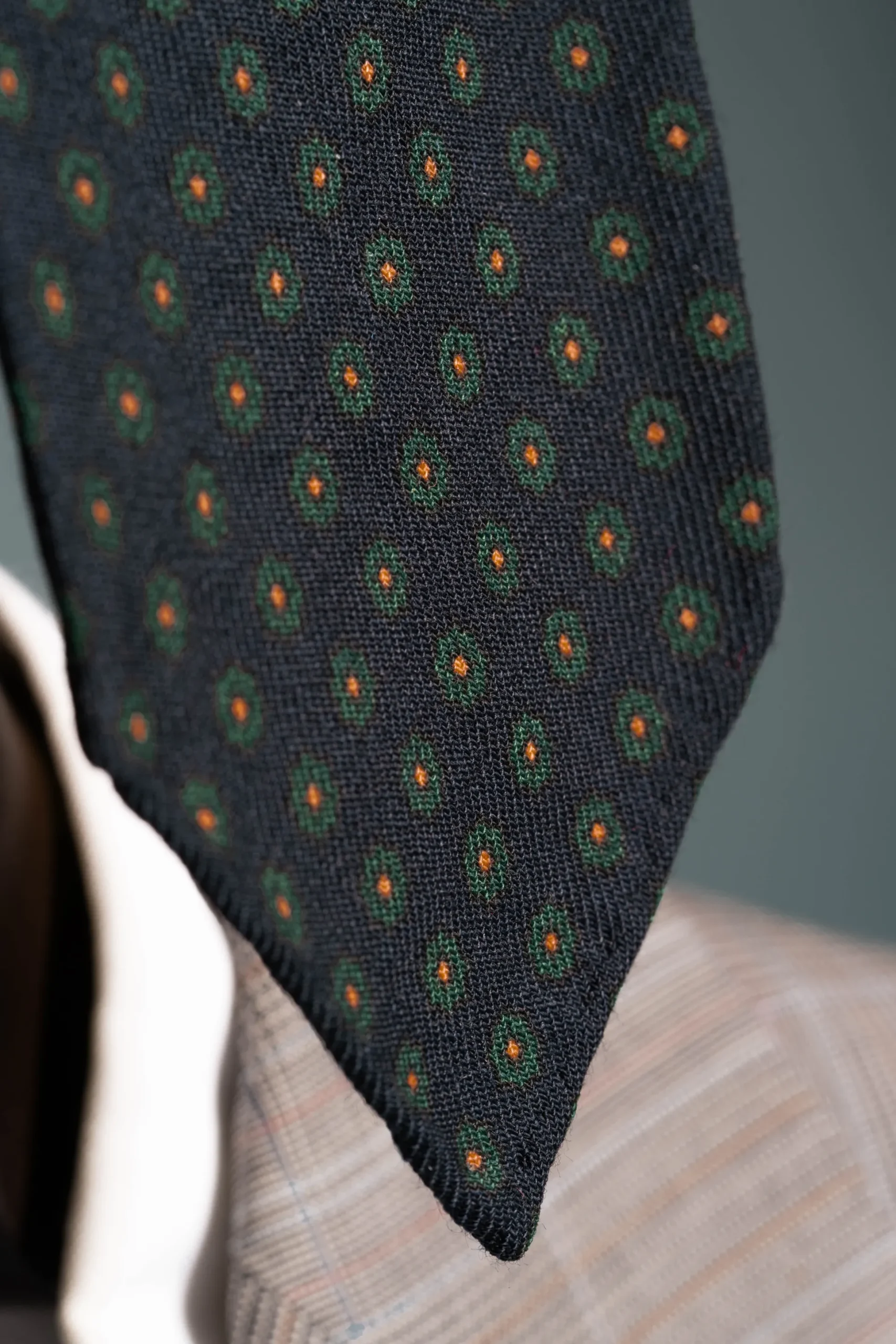 Navy Blue Geometric Wool Challis Tie