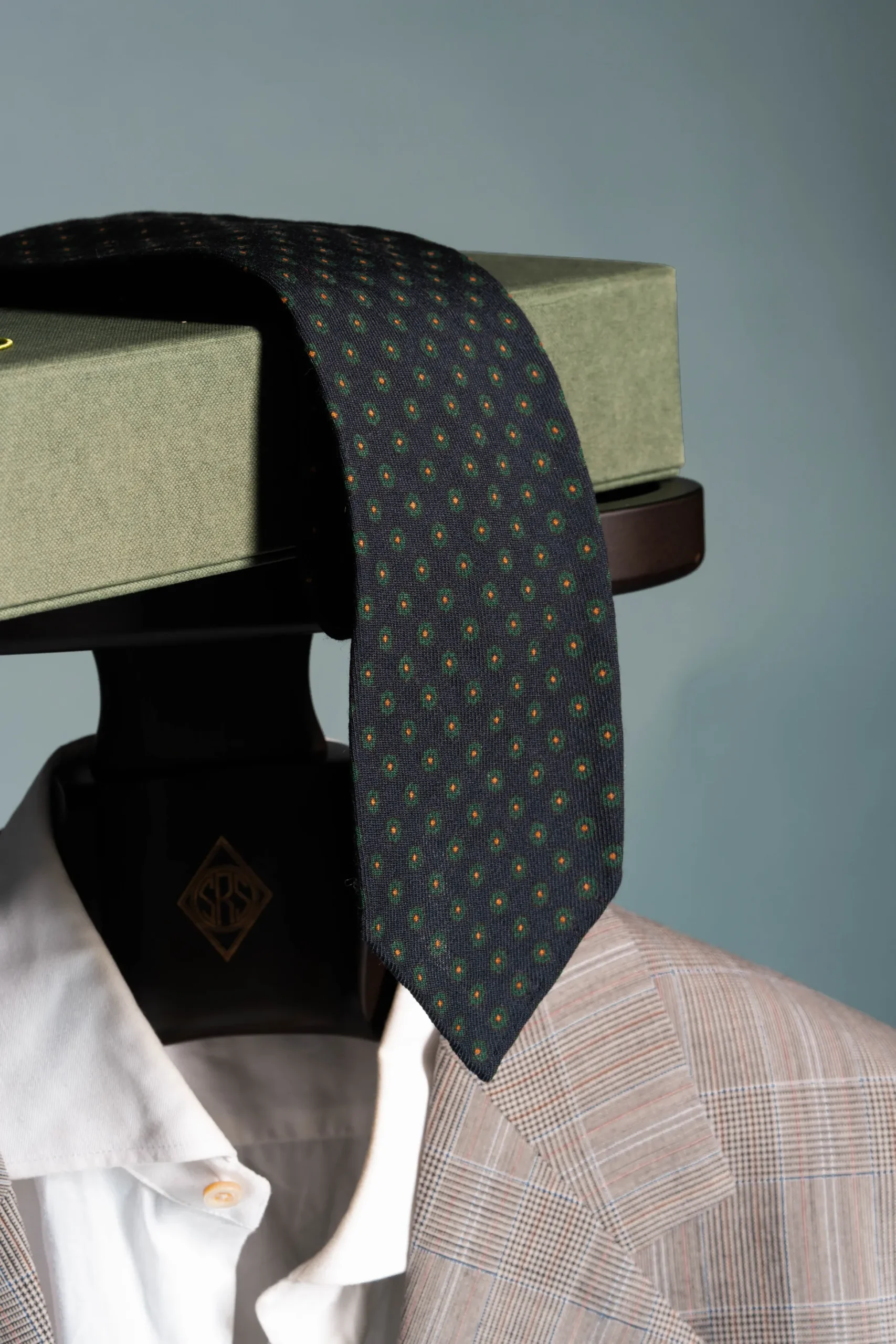 Navy Blue Geometric Wool Challis Tie