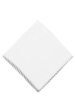 Navy Blue & Khaki X-Stitch Edge White Linen Pocket Square