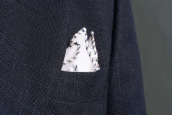 Navy Blue & Khaki X-Stitch Edge White Linen Pocket Square