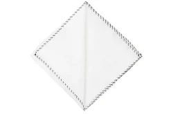 Navy Blue & Khaki X-Stitch Edge White Linen Pocket Square