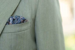Navy Blue Paisley Silk Wool Pocket Square