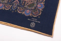 Navy Blue Paisley Silk Wool Pocket Square