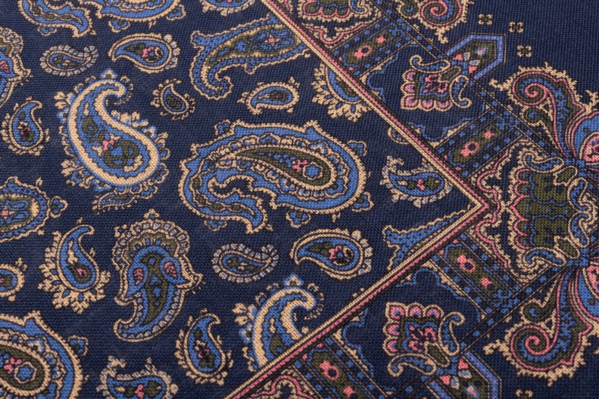 Navy Blue Paisley Silk Wool Pocket Square