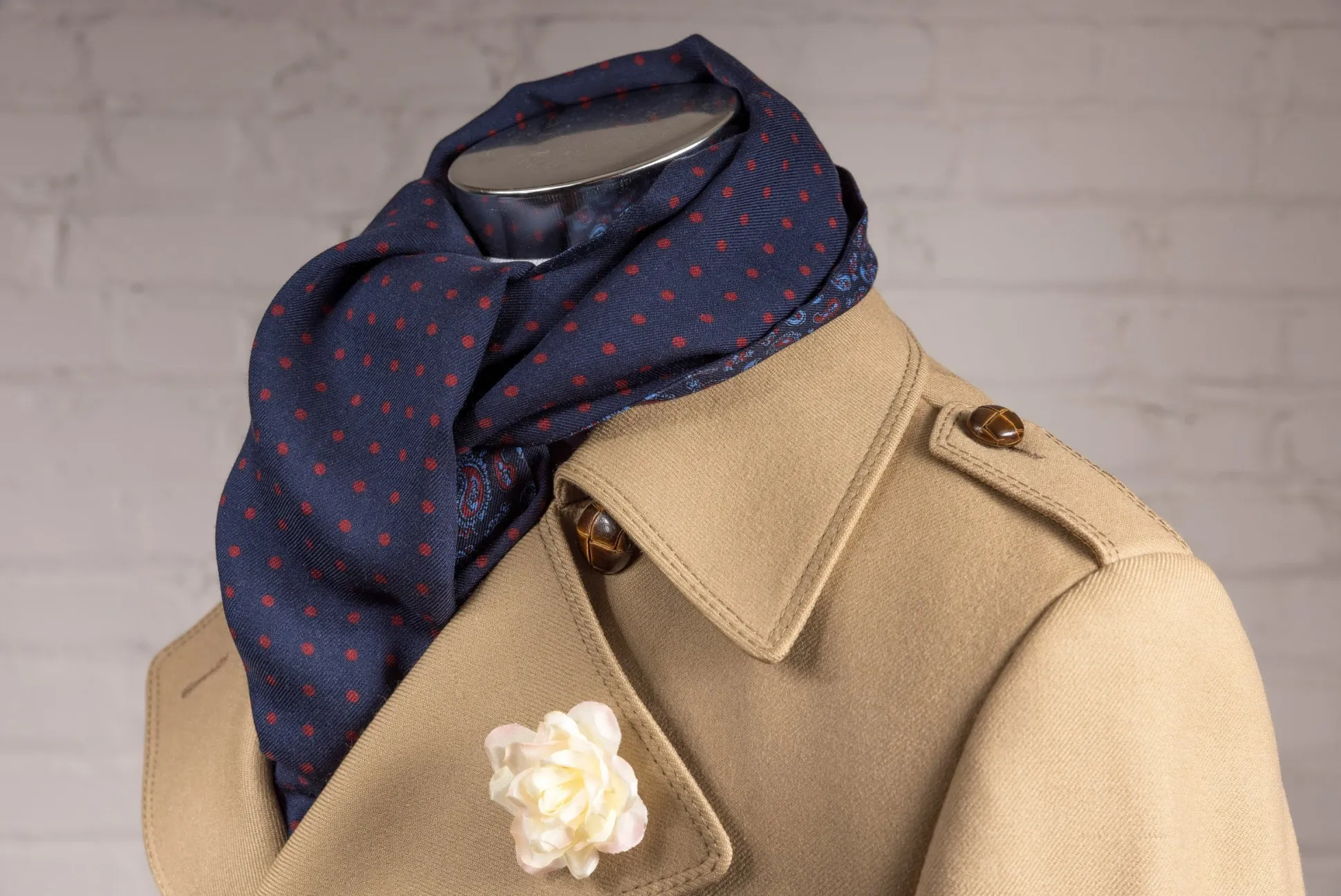 Navy Blue Polka Dots & Paisley Reversible Scarf