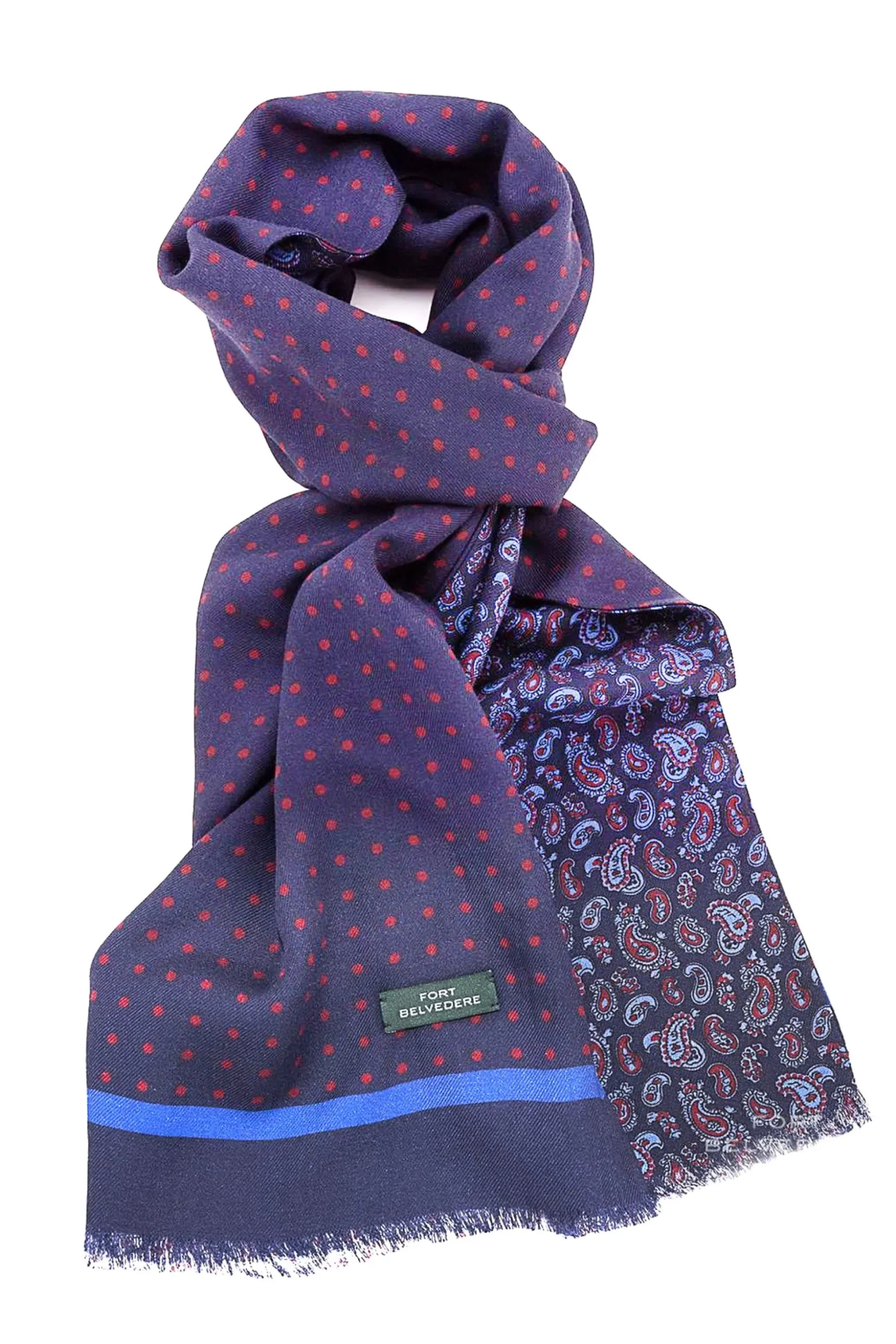 Navy Blue Polka Dots & Paisley Reversible Scarf