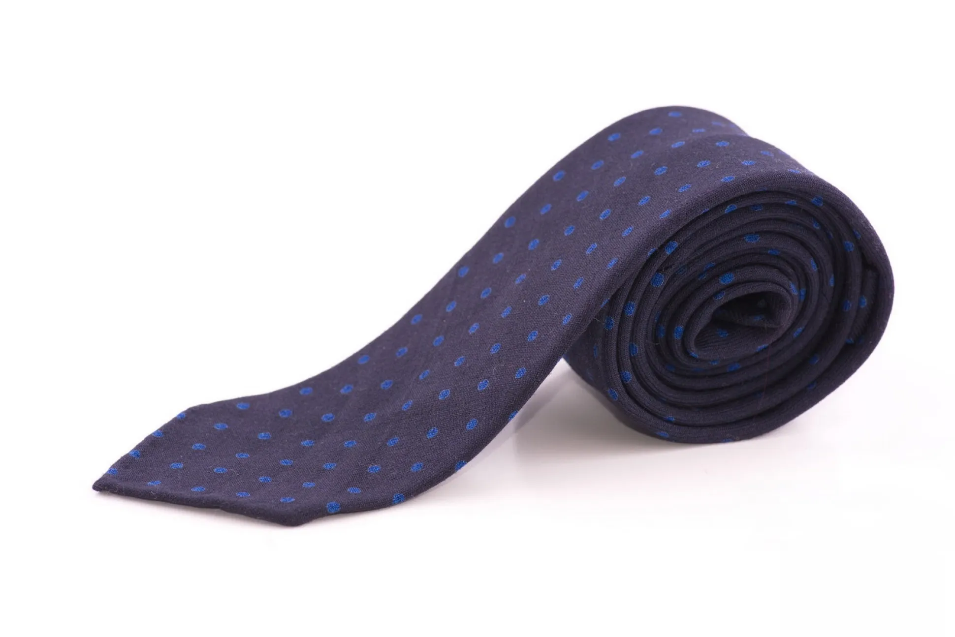 Navy & Blue Polka Dot Wool Challis Tie