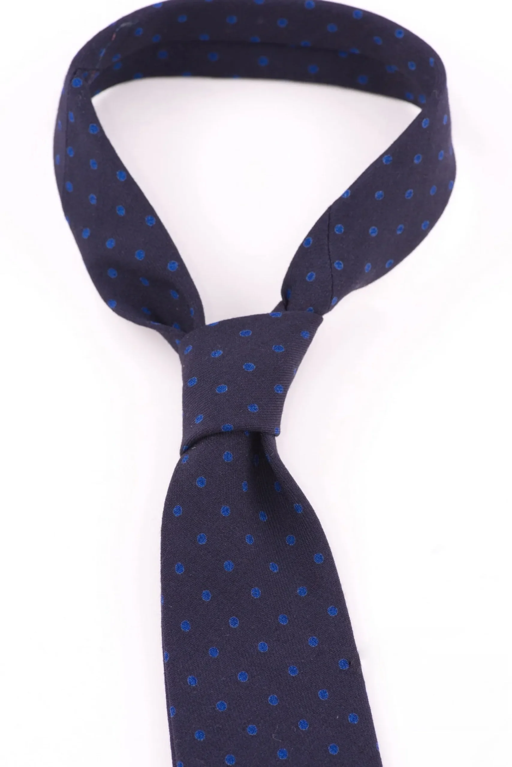 Navy & Blue Polka Dot Wool Challis Tie