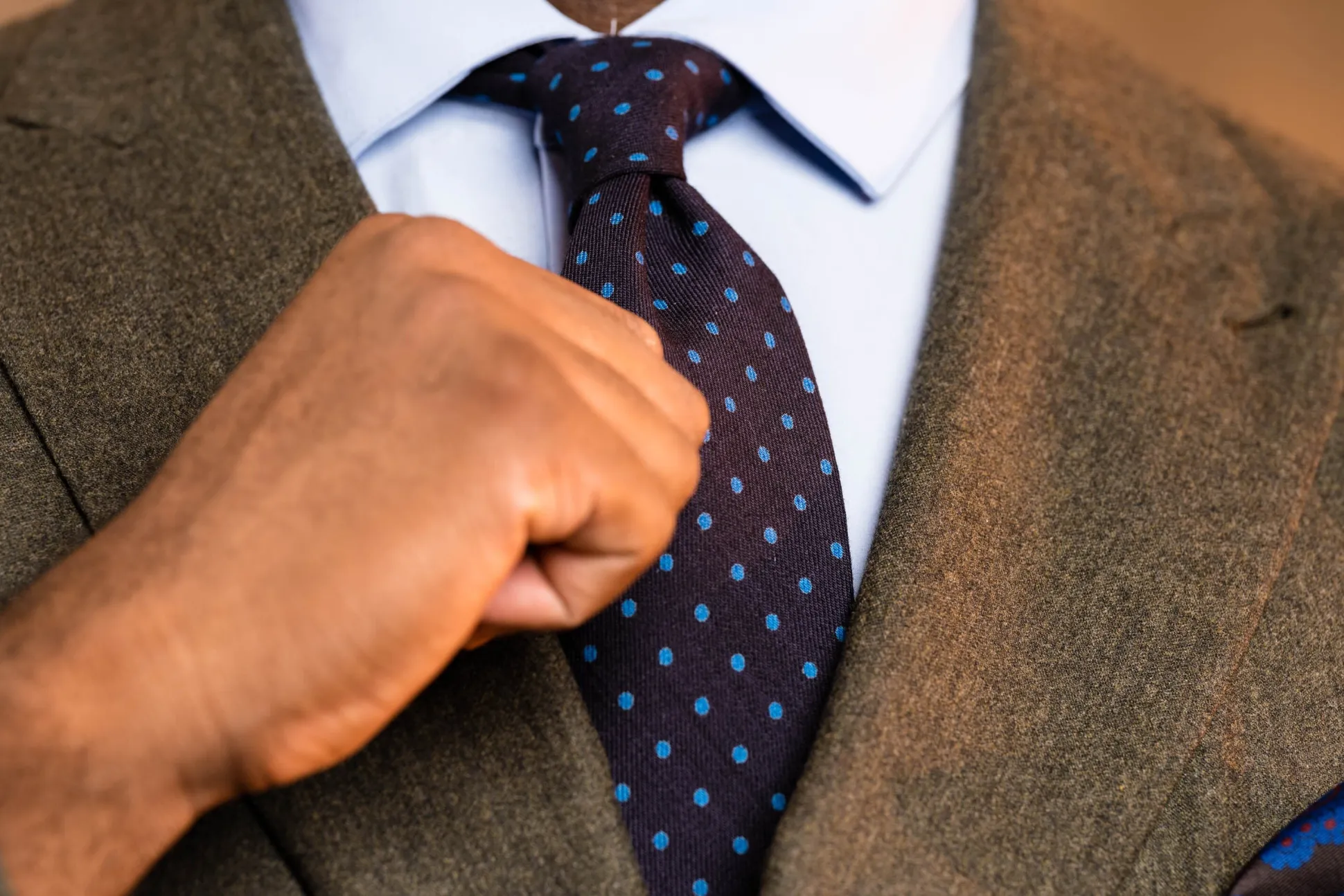 Navy & Blue Polka Dot Wool Challis Tie