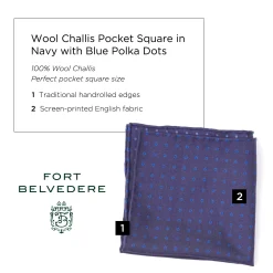 Navy & Blue Polka Dot Wool Challis Pocket Square