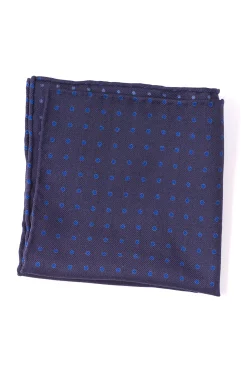 Navy & Blue Polka Dot Wool Challis Pocket Square